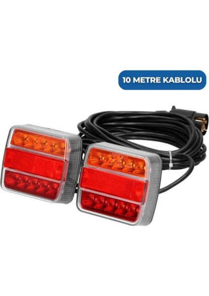 Mıknatıslı LED Römork Stop Lambası Seti 7 Pin Soketli 12V Yatek Karavan Tekne