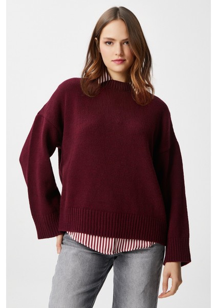 Pntrst Bordo Bisiklet Yaka Oversize Triko Kazak