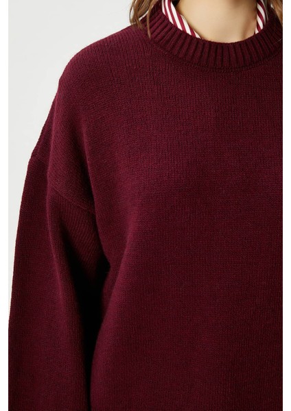 Pntrst Bordo Bisiklet Yaka Oversize Triko Kazak