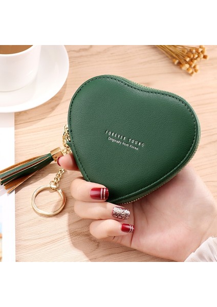 Moda Kalp Şekli Kadın Cüzdan Pu Deri Püsküller Fermuar Mini Debriyaj Anahtarlık Sikke Para Çantası Kızlar Sevimli Küçük Çanta (Yurt Dışından)