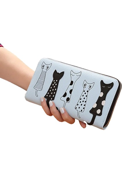 Derin Mavi 179 Tarzı Kadın Kedi Karikatür Cüzdan Lüks Yüksek Li Yaratıcı Kadın Kart Sahibinin Rahat Zip Bayanlar Debriyaj Pu Deri Bozuk Para Cüzdanı 179Q (Yurt Dışından)
