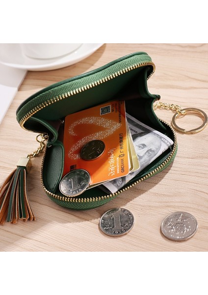 Moda Kalp Şekli Kadın Cüzdan Pu Deri Püsküller Fermuar Mini Debriyaj Anahtarlık Sikke Para Çantası Kızlar Sevimli Küçük Çanta (Yurt Dışından) modelleri