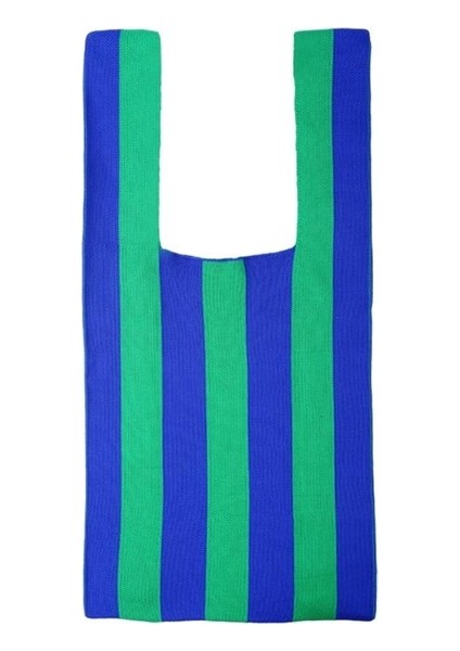 Şerit Desen Yumuşak Örgü Omuz Çantası Alışveriş Tote Bayan Açık El Çantası Kırmızı Açık Mavi (Yurt Dışından)