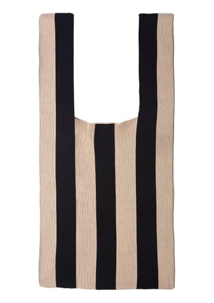 Şerit Desen Yumuşak Örgü Omuz Çantası Alışveriş Tote Bayan Açık El Çantası Kırmızı Açık Mavi (Yurt Dışından)