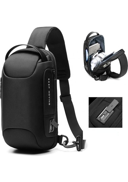 Erkek Su Geçirmez Göğüs Çantası, Küçük Sert Kabuklu Crossbody Omuz Çantası (Yurt Dışından)