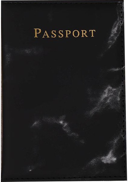 Moda Bayan Erkek Pasaport Çantası Pu Mermer Seyahat Çantası Siyah (Yurt Dışından)