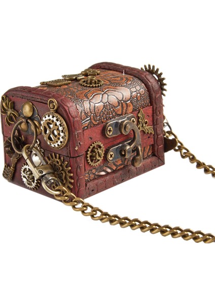 Zincir Ahşap Kutu ile Vintage Stil Çanta Küçük Punk Dişliler Gotik Kadınlar Kahverengi 8X6.5X6CM (Yurt Dışından)