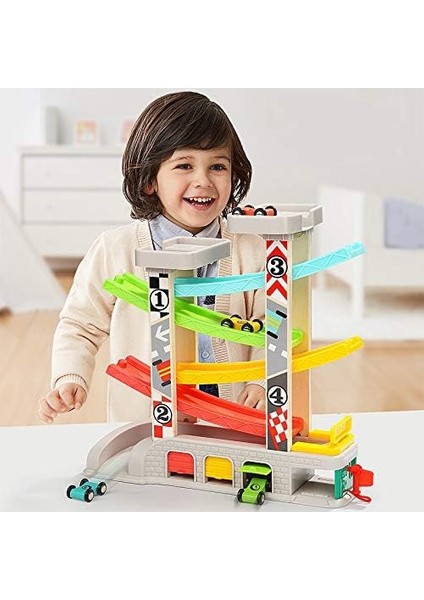 Araba Rampa Oyuncakları, 4 Arabalı 2-4 Yaş Arası Erkek ve Kız Çocukları Için Yarış Pisti Araba Oyuncağı, Otopark ve Benzin Istasyonu (Yurt Dışından) fırsatları