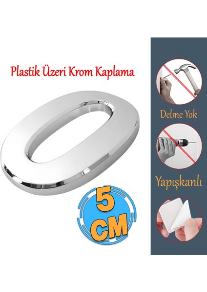 Yapışkanlı Kapı Numarası Küçük Boy 50 mm 5 cm Numara 0 Rakam Sıfır Sayı Krom Renk Numaralar 1 Adet