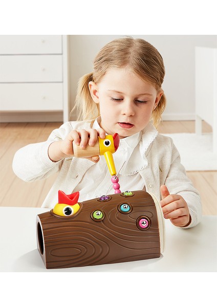 2 Yaşındaki Kız ve Erkek Çocukları Için Montessori Oyuncakları, 2-4 Yaş Arası Yürümeye Başlayan Çocuk Oyuncakları, Ağaçkakan Solucanı Manyetik Kuş Besleme Oyunu (Yurt Dışından)