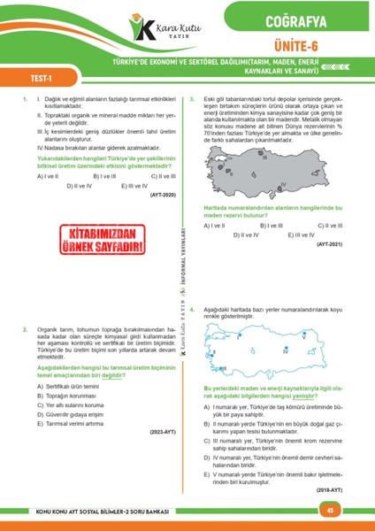 Karakutu Yayınları 2025 YKS - AYT Sosyal Bilimler Sözel 2 Karakutu Konu Konu Çıkmış Sorular