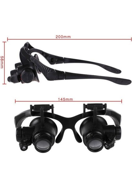 Gözlük Modeli 10 x 15 x 20 x 25 x Lens 2 LED Işıklı Büyüteç