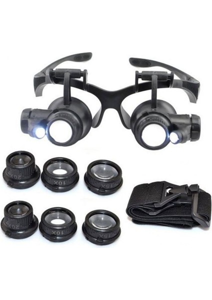 Gözlük Modeli 10 x 15 x 20 x 25 x Lens 2 LED Işıklı Büyüteç
