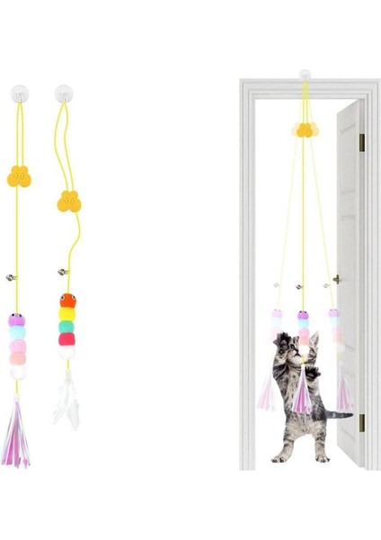 Kedi Oyuncağı Yapışkanlı Olta Eğitim Oyuncağı Kendinden Yapışkanlı Uzayan Renkli Kedi Oyun Oltası