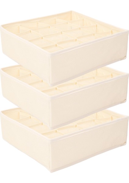 3'lü Çorap Düzenleyici, 64 Gözlü Kumaş Dolap Saklama Kutuları Bej (Yurt Dışından)