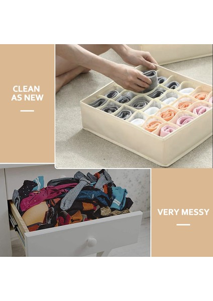 3'lü Çorap Düzenleyici, 64 Gözlü Kumaş Dolap Saklama Kutuları Bej (Yurt Dışından) fiyatları