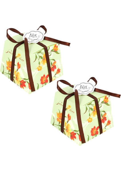 2x Çiçekli Trapez Düğün Şekeri Kutuları (Kurdeleler Hariç) - Yeşil (Yurt Dışından)
