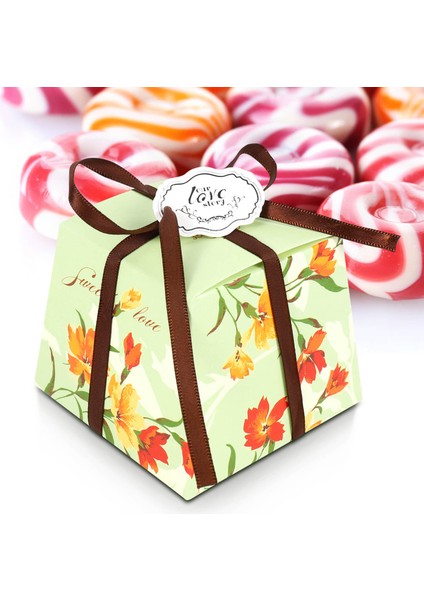 2x Çiçekli Trapez Düğün Şekeri Kutuları (Kurdeleler Hariç) - Yeşil (Yurt Dışından) modelleri