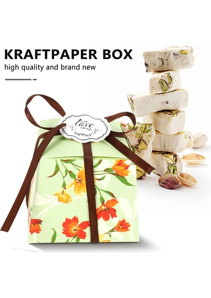 2x Çiçekli Trapez Düğün Şekeri Kutuları (Kurdeleler Hariç) - Yeşil (Yurt Dışından) fırsatları