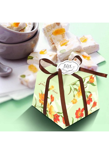 2x Çiçekli Trapez Düğün Şekeri Kutuları (Kurdeleler Hariç) - Yeşil (Yurt Dışından) indirimleri