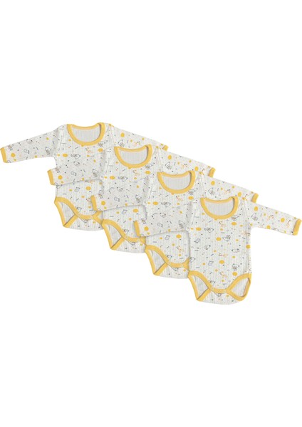 4'Lü Çıtçıtlı Uzun Kollu Bebek Body - Sarı