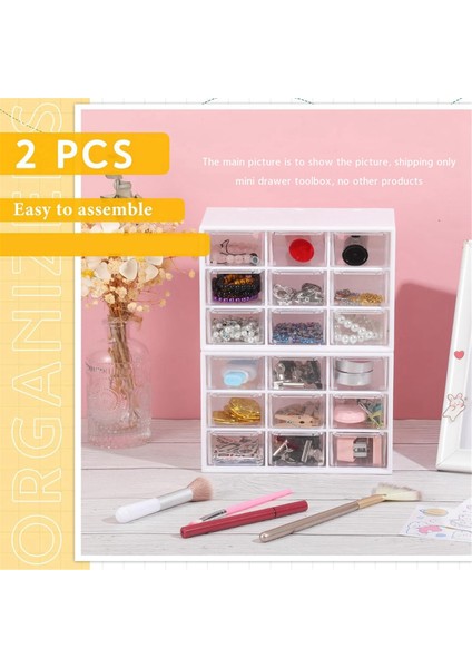 2 Parça Küçük Çekmece Düzenleyici 9 Çekmeceli Alet Kutusu (Pembe) (Yurt Dışından)