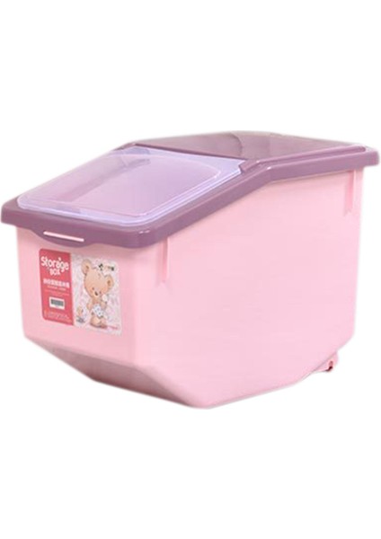 Tekerlekli Mutfak Un Kutusu Mühür Kilitleme Kapağı Pp Pirinç Saklama Pembe (Yurt Dışından)