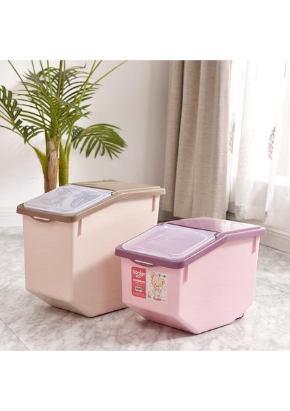 Tekerlekli Mutfak Un Kutusu Mühür Kilitleme Kapağı Pp Pirinç Saklama Pembe (Yurt Dışından)