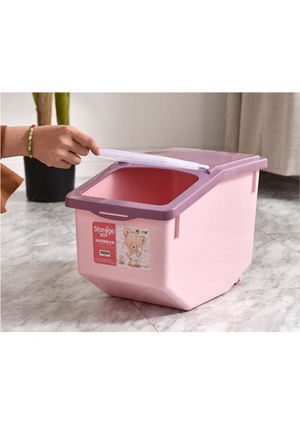 Tekerlekli Mutfak Un Kutusu Mühür Kilitleme Kapağı Pp Pirinç Saklama Pembe (Yurt Dışından)