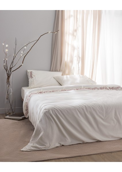 Relief King Size %100 Pamuk Bağlamalı Nevresim Takımı - Ekru/kırmızı