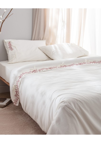 Relief King Size %100 Pamuk Bağlamalı Nevresim Takımı - Ekru/kırmızı modelleri
