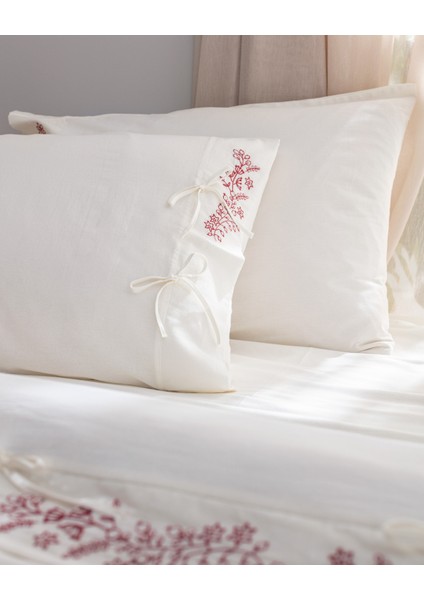 Relief King Size %100 Pamuk Bağlamalı Nevresim Takımı - Ekru/kırmızı fırsatları