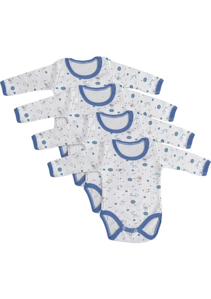 4'Lü Çıtçıtlı Uzun Kollu Bebek Body - Mavi
