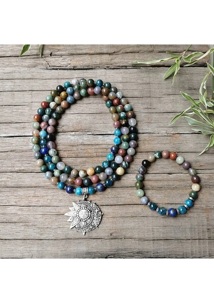 Es 8mm Hint Oniks Mala Boncuk, Apatit Mala Kolye, Büyüleyici Lotus Kolye, Meditasyon Takı, Uniseks Mala, Yoga Hediye, 108 Mala Boncuk (Yurt Dışından)