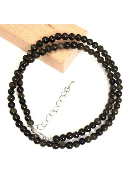 40CM Tarzı Obsidyen Doğal Lapis Lazuli Kristal Kuvars Garnet 4mm Yuvarlak Boncuk 40 cm Uzunluk Bilezik Kolye Çift Kullanımlı Takı Takı Bayan Hediye (Yurt Dışından)