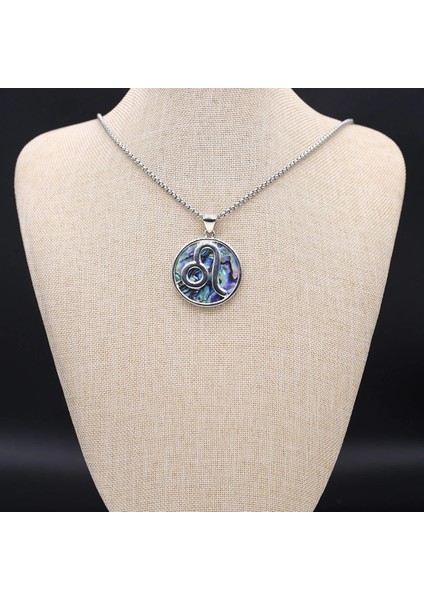 60CM Tarzı Aslan Metal Zincir Şanslı 12 Takımyıldızları Kolye Doğal Abalone Kabuk Alaşım Kakma Yuvarlak Kolye Kolye Büyüleyici Takı Hediye (Yurt Dışından)