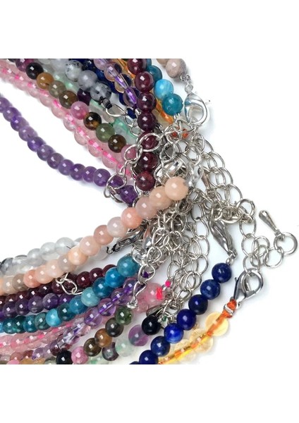 40CM Tarzı Florit Doğal Lapis Lazuli Kristal Kuvars Garnet 4mm Yuvarlak Boncuk 40 cm Uzunluk Bilezik Kolye Çift Kullanımlı Takı Takı Bayan Hediye (Yurt Dışından)