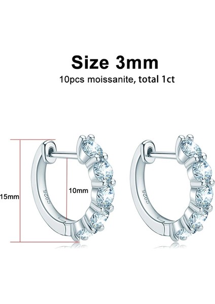 3 mm Knobspın D Renk Mozanit Döngü Küpe Terling Şerit Kaplama ile 18 K Beyaz Altın Küpe Kadınlar Için Köpüklü Güzel Takı (Yurt Dışından)