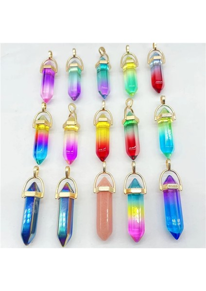 Numara 3 Yeni Doğal Taş Taş Kuvars Renkli Kristal Altıgen Sarkaç Reiki Kolye Charms Dıy Takı Yapımı Kolye (Yurt Dışından)