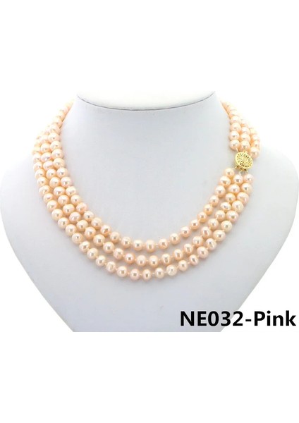 NE032-PEMBE Moda Charm Doğal Güney Denizi Inci 3 Satırlar Boncuk Kolye Altın Düğme Aksesuarları Kadın Düğün Noel Hediyesi Takı (Yurt Dışından)