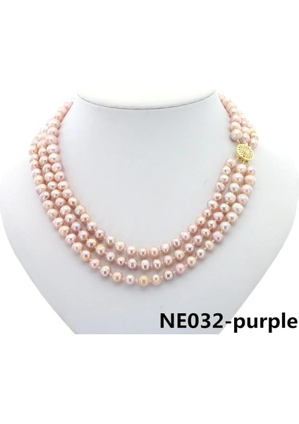 NE032-PEMBE Moda Charm Doğal Güney Denizi Inci 3 Satırlar Boncuk Kolye Altın Düğme Aksesuarları Kadın Düğün Noel Hediyesi Takı (Yurt Dışından)