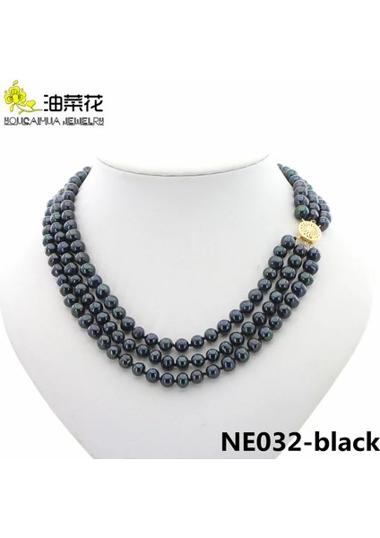 NE032-PEMBE Moda Charm Doğal Güney Denizi Inci 3 Satırlar Boncuk Kolye Altın Düğme Aksesuarları Kadın Düğün Noel Hediyesi Takı (Yurt Dışından)