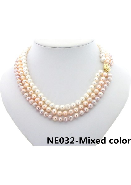 NE032-PEMBE Moda Charm Doğal Güney Denizi Inci 3 Satırlar Boncuk Kolye Altın Düğme Aksesuarları Kadın Düğün Noel Hediyesi Takı (Yurt Dışından)