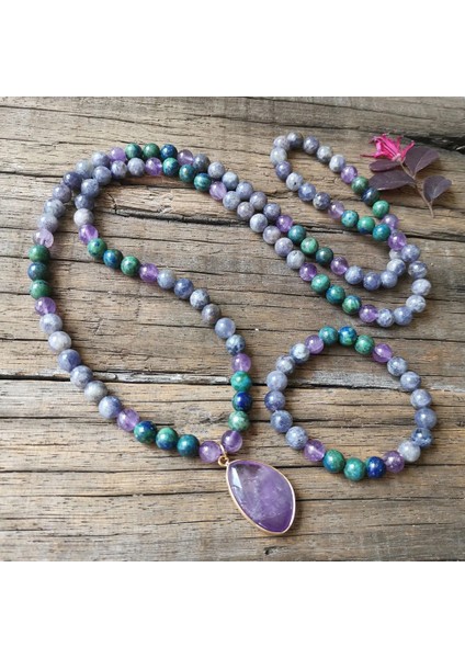 Ayarlamak 8mm Lolite Ametist Taş Boncuk Ametist Kolye, Dua Bileklik, Meditasyon Kolye, Pozitiflik Takı, Yoga Boncuk, 108 Mala Boncuk (Yurt Dışından)