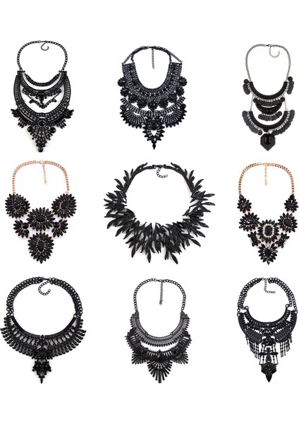No.3 Boyutu Siyah Taşlar Alaşım Maxi Kolye Kadın Bohemian Retro Bildirimi Büyük Gerdanlık Katmanlı Kolye Kolye Femme Moda Takı (Yurt Dışından)