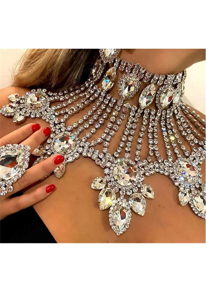 Gümüş Moda Kristal Gelin Takı Kadınlar Için Rhinestone Geometrik Gerdanlık Su Damlası Zincir Yaka Kolye Aksesuarları S (Yurt Dışından) fiyatları