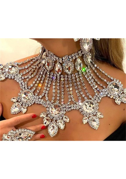 Gümüş Moda Kristal Gelin Takı Kadınlar Için Rhinestone Geometrik Gerdanlık Su Damlası Zincir Yaka Kolye Aksesuarları S (Yurt Dışından) modelleri