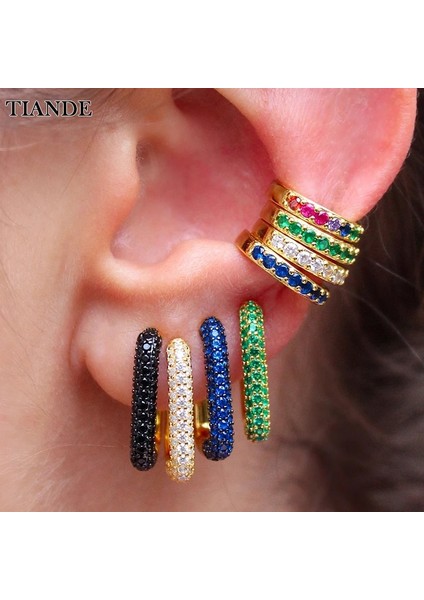 JQH0070-SS-2 Tıande Altın Kaplama Kulak Manşetleri Küpe Kadınlar Için Renkli Zirkon Sahte Piercing Kadın Hoop Earringarty Takı (Yurt Dışından) fiyatları