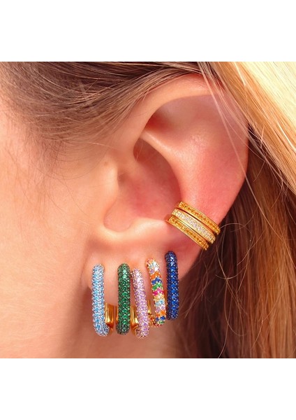 JQH0070-SS-2 Tıande Altın Kaplama Kulak Manşetleri Küpe Kadınlar Için Renkli Zirkon Sahte Piercing Kadın Hoop Earringarty Takı (Yurt Dışından) modelleri