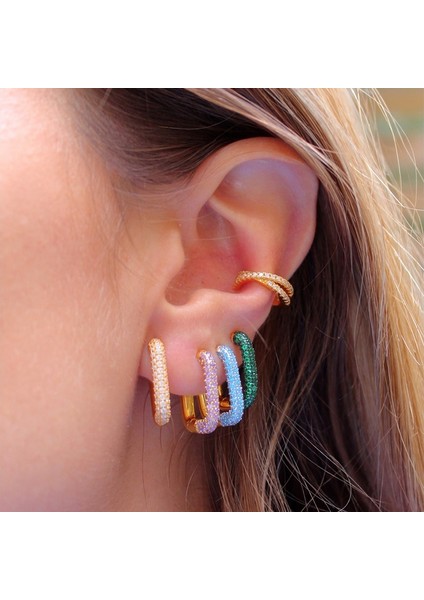 JQH0070-SS-2 Tıande Altın Kaplama Kulak Manşetleri Küpe Kadınlar Için Renkli Zirkon Sahte Piercing Kadın Hoop Earringarty Takı (Yurt Dışından) indirimleri